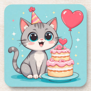 Entzückende Katze feiert Geburtstag mit Kuchen Getränkeuntersetzer