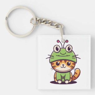 Entzückende Katze mit Froschhut - Süßes Baby Kätzc Schlüsselanhänger