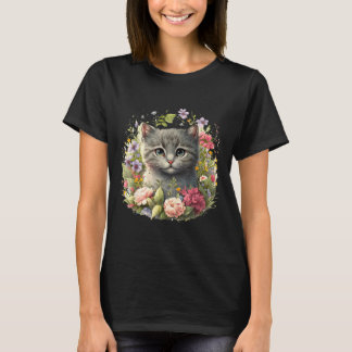 Entzückende Katze süßes Kätzchen floralpng T-Shirt