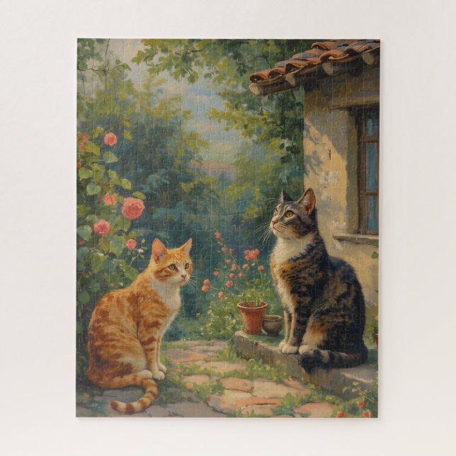 Entzückende Katzen-Gartenszene Puzzle (Vertikal)