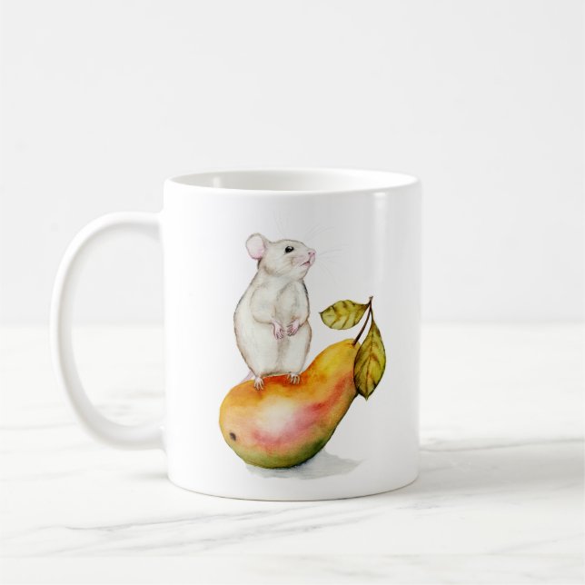 Entzückende Maus auf einer Birne Kaffeetasse (Links)