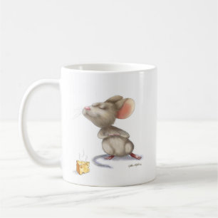 Entzückende Maus und Käse Cartoon Kaffeetasse