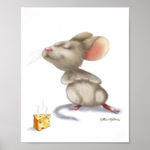 Entzückende Maus und Käse Cartoon Poster