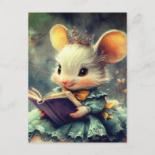 Entzückende Mäuseprinzessin liest ein Buch Postkarte