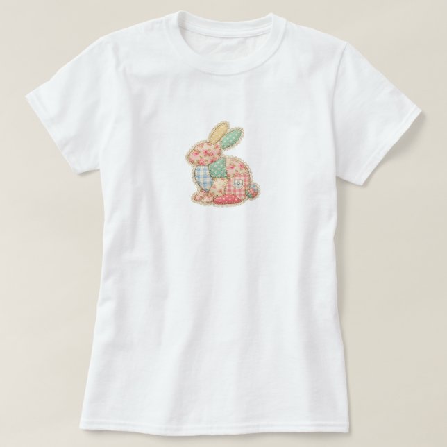 Entzückende Patchwork-Hasen-Illustration T-Shirt (Design vorne)
