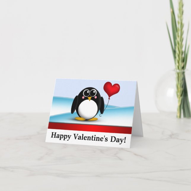 Entzückende Pinguin-"glücklicher Valentinstag-" Feiertagskarte (Vorderseite)