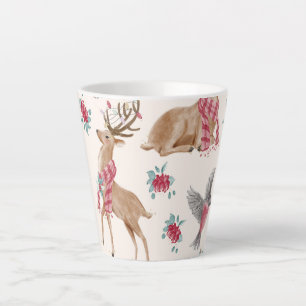 Entzückende Rentiere, Vögel, Blumen Milchtasse