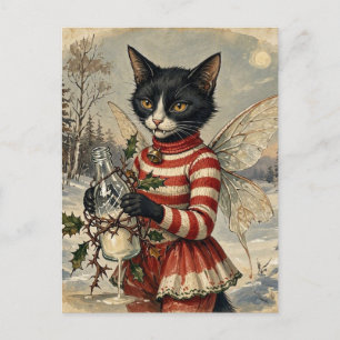 Entzückende Retro-Weihnachtsvampir-Schwarze Katz F Postkarte
