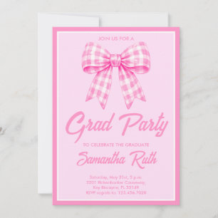 Entzückende rosa Gingham-Schleife Abschlussfeier Einladung