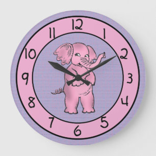 Entzückende rosa und lila Elefant-Uhr für Kinder Große Wanduhr