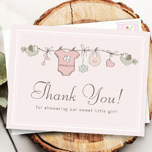 Entzückende rosa Wäscheleine Dankeschön zur Baby Postkarte