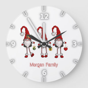 Entzückende rote Gnome Weihnachten Große Wanduhr