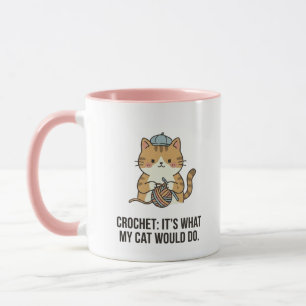 Entzückende rote Katze häkelt süße Wollkugel-Kunst Tasse