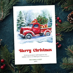 Entzückende rote LKW-Weihnachtsszene rustikale Kar Feiertagskarte