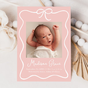 Entzückende Schleife Rosé Baby Mädchen Foto Geburt Ankündigung