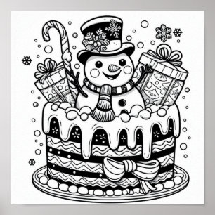 Entzückende Schneemann-Festtagstorte Färbung Poster