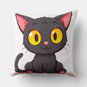Entzückende schwarze Cartoon-Katze Kissen
