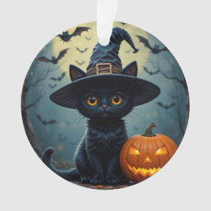 Entzückende schwarze Katze mit Hexenhut Ornament