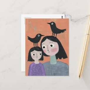 Entzückende schwarze Vögel auf ihren Köpfen Postkarte