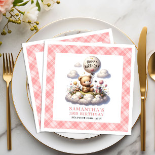 Entzückende Teddybär-Ballon-Blumen Mädchen-Party Serviette
