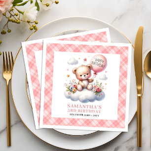 Entzückende Teddybär-Ballon-Rosablüten-Serviette Serviette