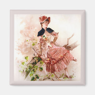 Entzückende Vintage-Dame im rosa Kleid Magnet