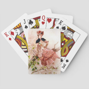 Entzückende Vintage-Dame im rosa Kleid Spielkarten