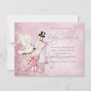Entzückende Vintage-Rosa-Storch-Baby-Party Einladung