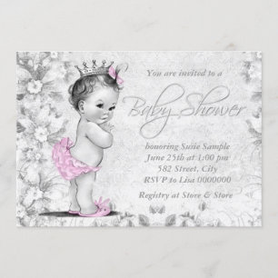 Entzückende Vintage-Rosa- und Grau-Baby-Party Einladung