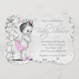 Entzückende Vintage-Rosa- und Grau-Baby-Party Einladung