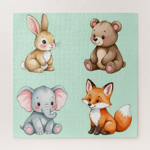 Entzückende Wald-Baby-Tiere Pastell-Wasserfarbe  Puzzle