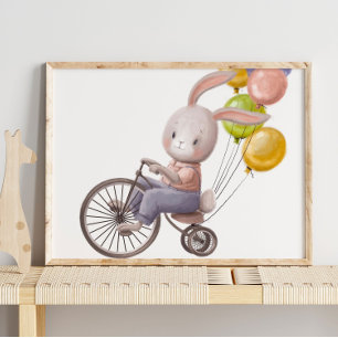 Entzückende Wasserfarbe-Hasenballons Wandbild Poster