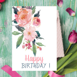 Entzückende Wasserfarben-Blumen Geburtstag Karte