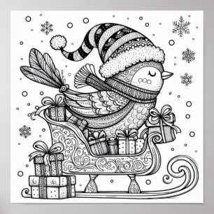 Entzückende Weihnachtsvogel-Reise-Färbung Poster