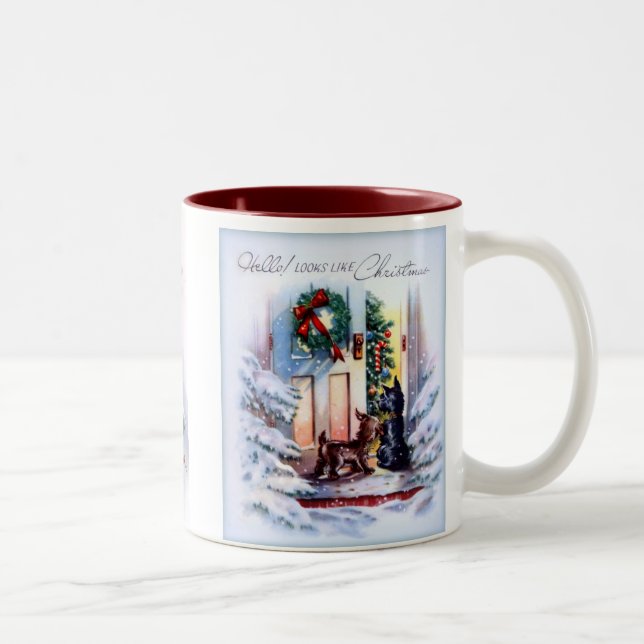 Entzückende Welpen-Weihnachtsbesucher Zweifarbige Tasse (Rechts)