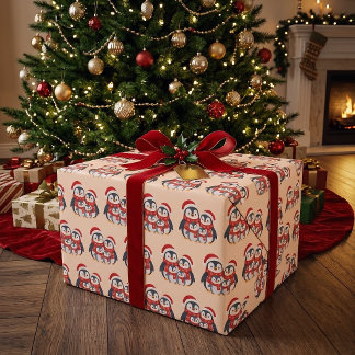 Entzückende Winter-Pinguin-Familie Weihnachten Geschenkpapier