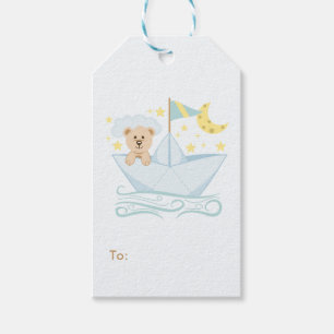 Entzückender Baby-Bär im Papierboot Geschenkanhänger