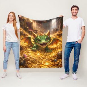 Entzückender Baby-Drache und goldener Schatz Ultra Fleecedecke
