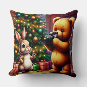 Entzückender Bär und Kaninchen beim Weihnachtsfest Kissen