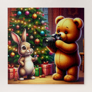 Entzückender Bär und Kaninchen beim Weihnachtsfest Puzzle