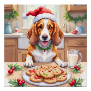 Entzückender Basset Hound stiehlt Weihnachtskekse Poster