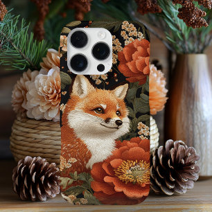 Entzückender bestickter Look Fox & Flowers iPhone 16 Pro Hülle