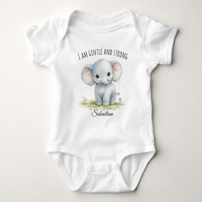 Entzückender blauer Elefant "Ich bin sanft und sta Baby Strampler (Vorderseite)