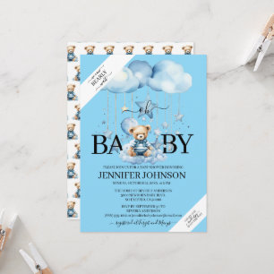 Entzückender blauer Wasserfarbe-Teddybär-Baby-Show Einladung
