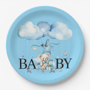 Entzückender blauer Wasserfarbe-Teddybär-Baby-Show Pappteller