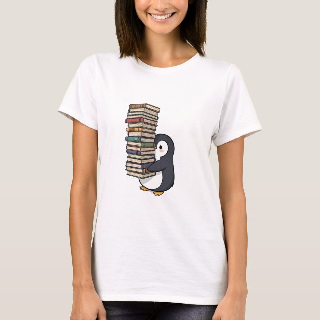 Entzückender Bücherwurm Pinguin T-Shirt (Vorderseite)