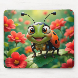 Entzückender Cartoon-Marienkäfer auf einem Blatt Mousepad