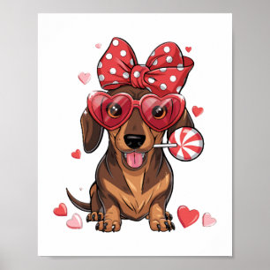 Entzückender Dachshund in Herzbrille und Polka-Pun Poster