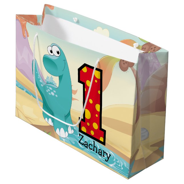 Entzückender Dinosaurier-1. Große Geschenktüte (Vorderseite Schrägansicht)