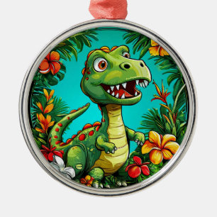 Entzückender Dinosaurier umgeben von farbenfrohen Ornament Aus Metall